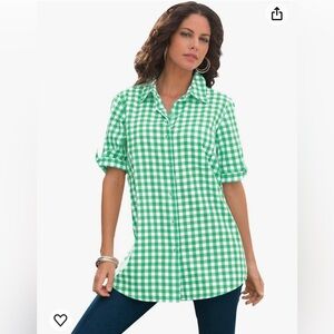 Roaman’s Women’s New French Check Green Top 32W